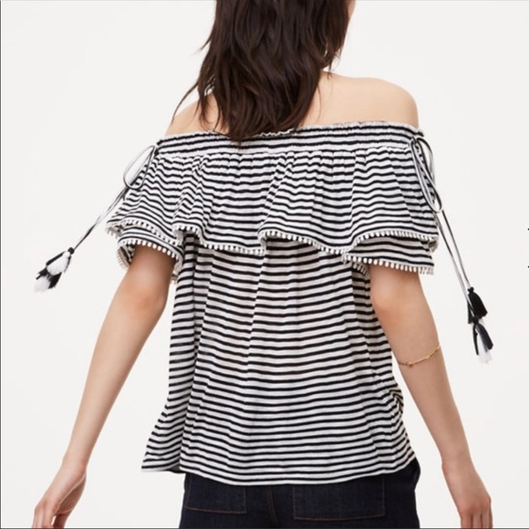 LOFT Striped Pom Pom Off the Shoulder Top NWT - Picture 3 of 8